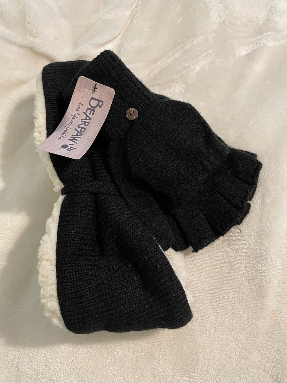 BearPaw Black Convertible Mittens with Sherpa